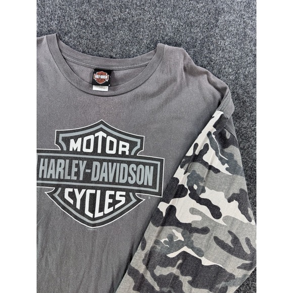 2006 Harley Davidson Long Sleeve T Shirt Camo Sleeves Gray Mens 3XL Biker - Picture 3 of 10